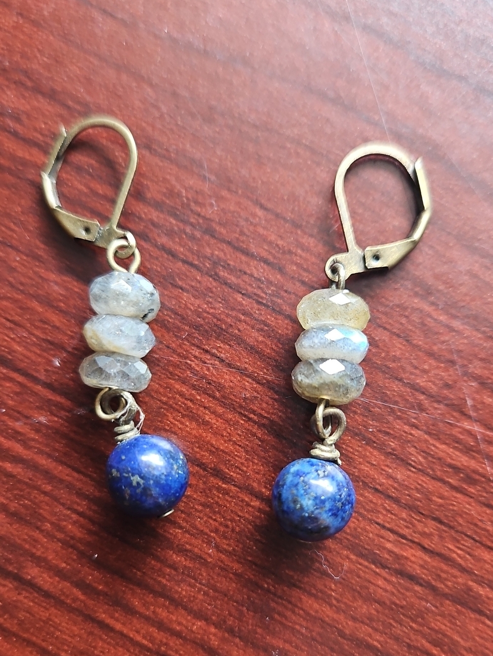 Lapis & Labradorite Drop Earrings - Blue and Gray